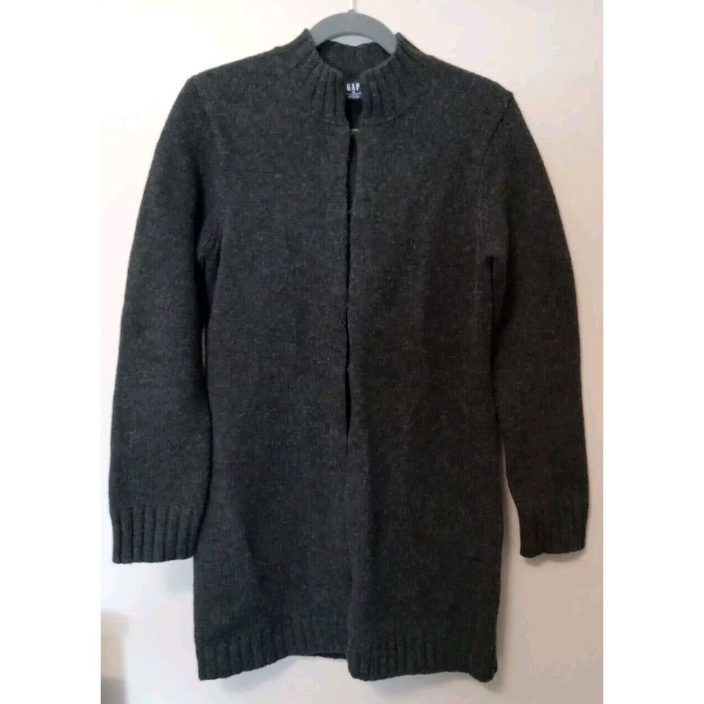 Gap Women Lambswool Charcoal Grey Hook Eye Cardigan Sweater Size M